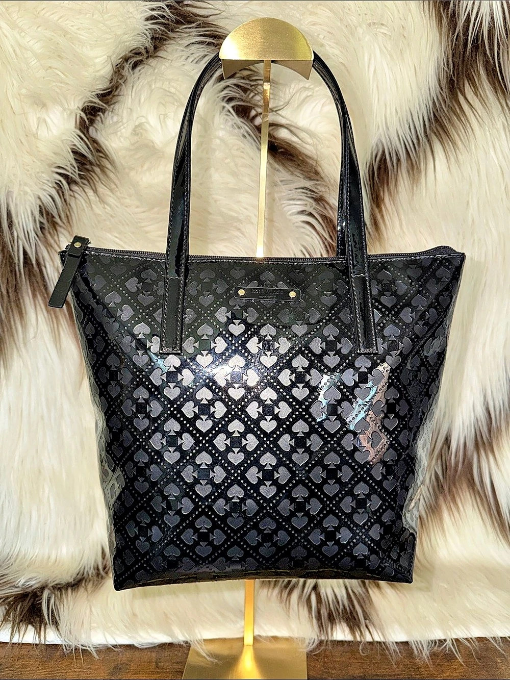Kate Spade Black Patent Spade Monogram Tote in Black